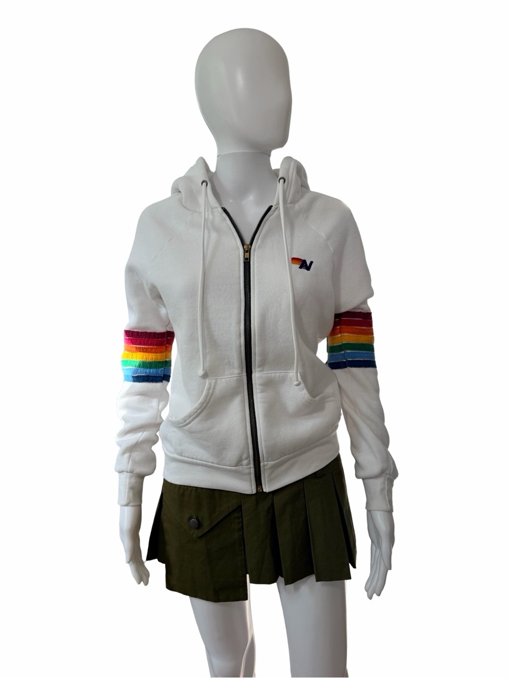 🌈 Aviator Nation Rainbow Ribbed Sleeve Zip Hoodie XS